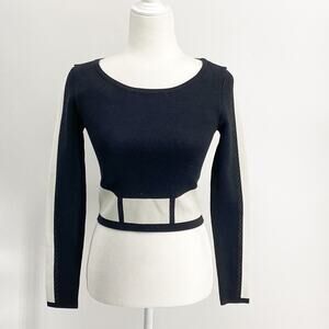 bebe Black White Colorblock Long Sleeve Crop Top Small